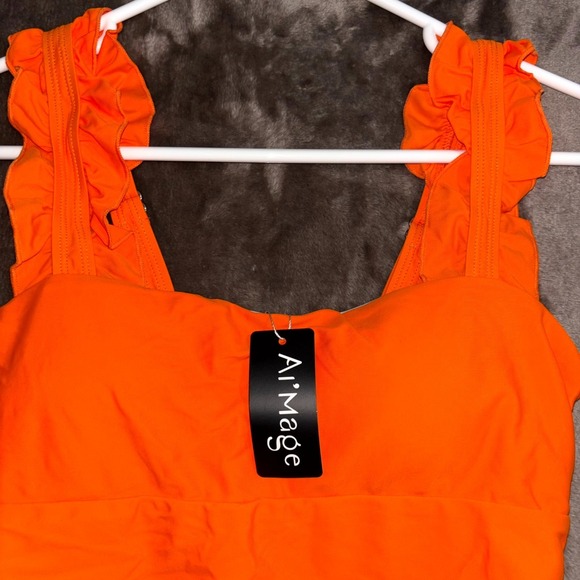 AI'MAGE Orange One Piece Swimsuit Womens Small Tummy Control Ruffle Strap - Picture 2 of 7